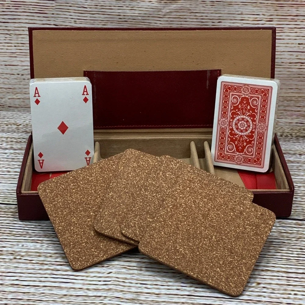 Vintage Playing Card Set Coasters in Faux Leather Red Box Home‎ Bar Decor Gift